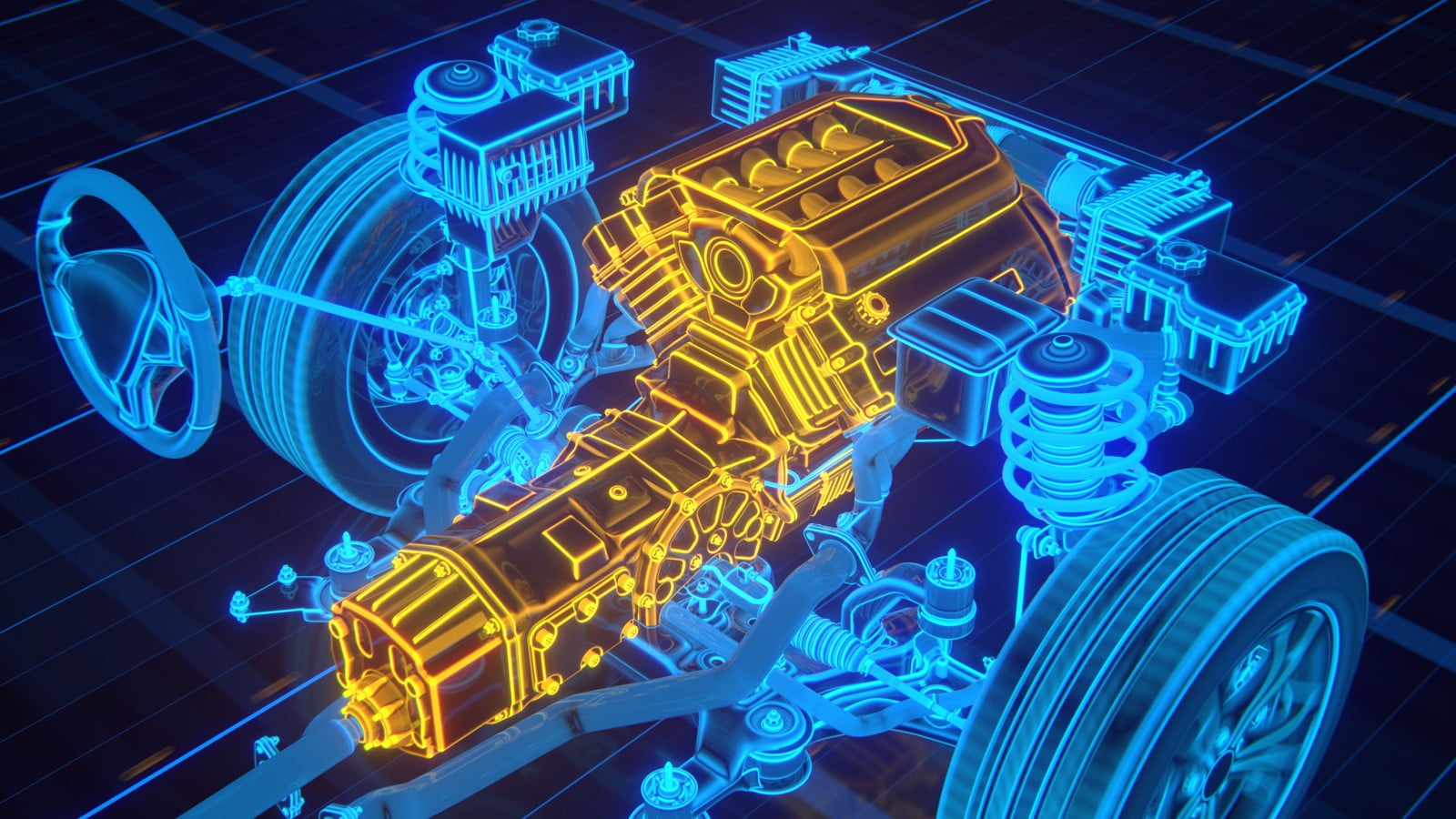 带有发动机动力总成的透明汽车